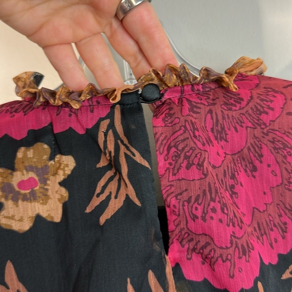 Anthropologie Porridge Black Puff Sleeve Open Back Floral Chiffon Dress Size 1X - Picture 14 of 16